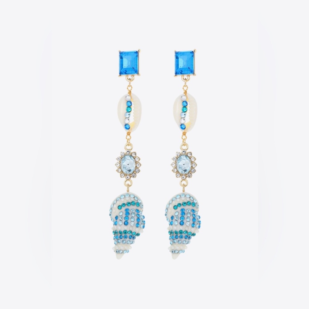 Blue Rhinestone Sea Shell Necklace and Earring Set - Picture 4 of 5